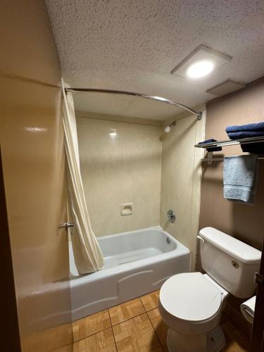 哈灵根Lone Star Inn & Suites的一间带卫生间和浴缸的浴室