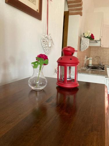 费拉约港The Romantic House的红色灯笼和花瓶,放在桌子上