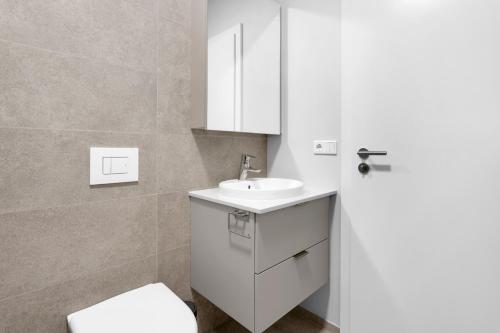 雷克雅未克Central Studio Apartment的浴室配有白色水槽和卫生间。