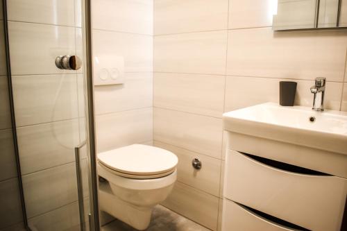 诺维·维诺多尔斯基Apartman Nada的一间带卫生间和水槽的浴室
