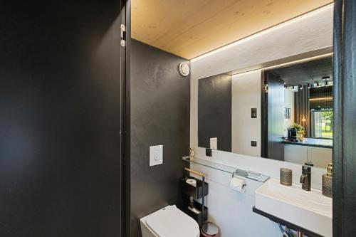 劳特阿赫KODA LOFT EXTENDED - Urlaub im Tiny House Bodensee的浴室设有2个水槽和镜子