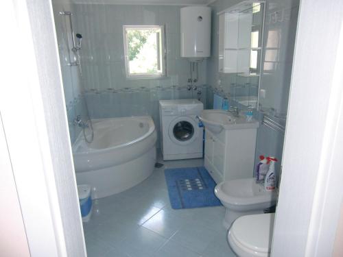 蒂瓦特Apartment Villa Dobrijevic -Seljanovo的浴室配有卫生间、盥洗盆和洗衣机。