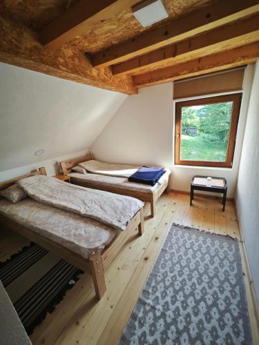 莫伊科瓦茨Mini Garden的客房设有两张床和窗户。