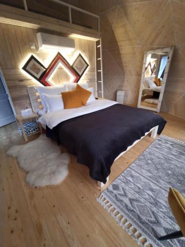 VizhenkaHoney dome的一间卧室配有一张大床和地毯。