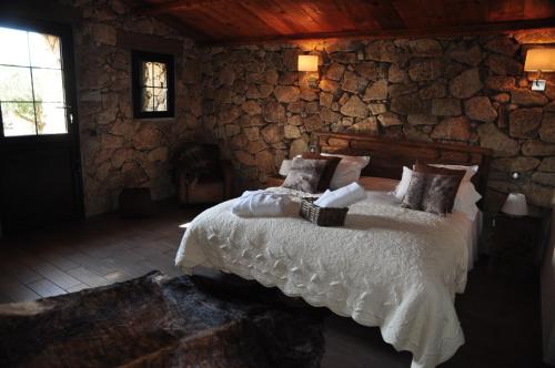 CauroBergerie du Prunelli的卧室配有一张石墙床