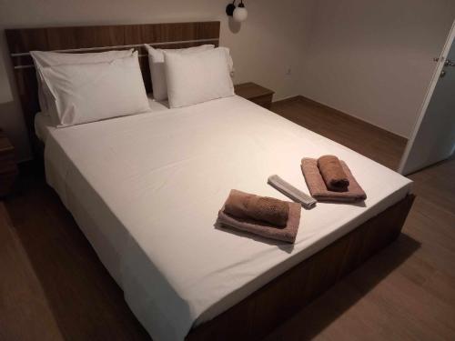 普雷韦扎SPiROS HOME的一间卧室配有一张床,上面有两条毛巾