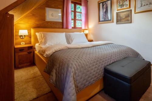 弗尔博夫斯科Forest Amerika - Ivcakova koliba的一间卧室设有一张大床和一个窗户。