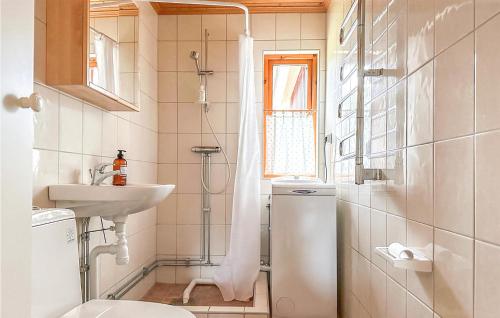 特鲁萨Beautiful Home In Trosa With Kitchen的带淋浴、卫生间和盥洗盆的浴室