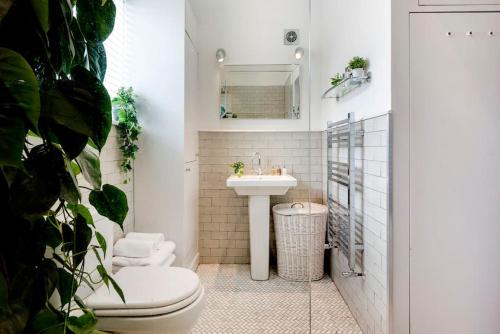 伦敦Contemporary Clapham Living的一间带卫生间和水槽的浴室