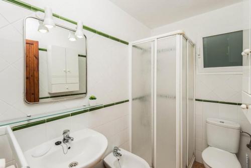 阿莱奥尔Villa Palmera的白色的浴室设有水槽和淋浴。
