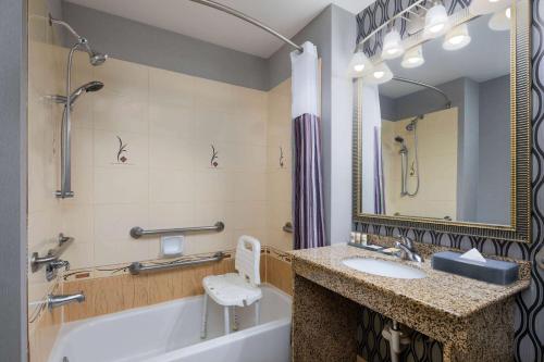萨凡纳普勒萨凡纳机场拉昆塔旅馆及套房的带浴缸、水槽和镜子的浴室