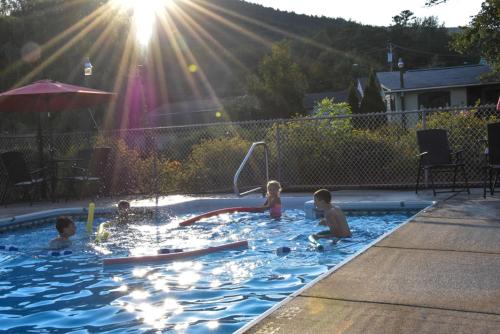 乔治湖Adirondack Sunrise Lodge的一群儿童在游泳池玩耍