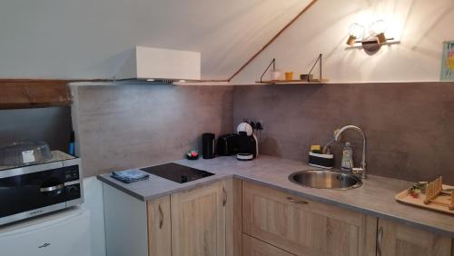 Limeil-BrévannesLe Wilson - accès Paris facile !的一间带水槽和微波炉的小厨房