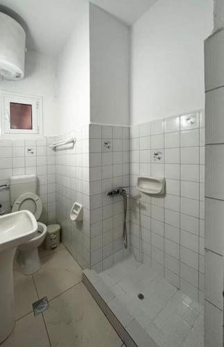加夫里翁Andros escape - a cosy 1bed flat的带淋浴、卫生间和盥洗盆的浴室