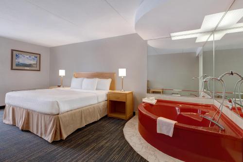 尼亚加拉瀑布尼亚加拉瀑布附近戴斯酒店的酒店客房配有一张床和浴缸。
