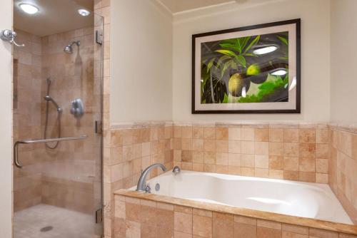 瓦克拉Kolea Kai 16D的设有带浴缸和淋浴的浴室。