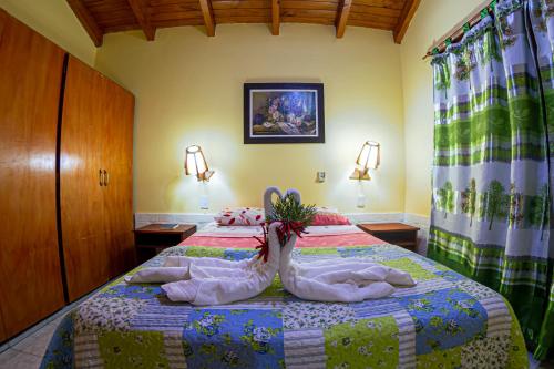 伊瓜苏港卡瓦尼亚斯雷富希奥门苏山林小屋的两个天鹅坐在床上