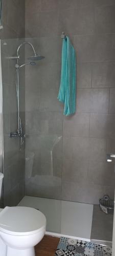 阿德耶Asociación deportiva TAGOROR LOS OLIVITOS的带淋浴、卫生间和盥洗盆的浴室