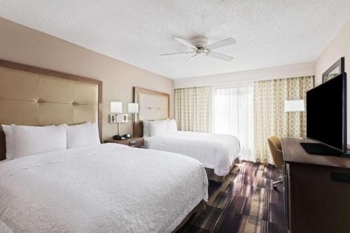 德卢斯亚特兰大德卢斯格威内特汉普顿酒店的酒店客房设有两张床和一台平面电视。
