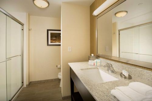 巴尔的摩巴尔的摩/伍德朗汉普顿酒店及套房的一间带水槽、卫生间和镜子的浴室