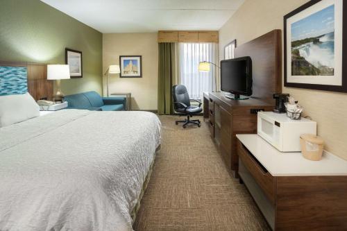 西塞尼卡南水牛城/I-90希尔顿恒庭酒店的酒店客房,配有床和电视
