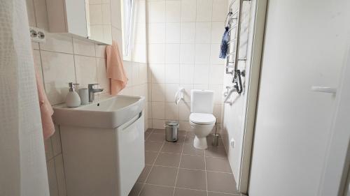 阿利图斯Vakaro Namai的白色的浴室设有水槽和卫生间。