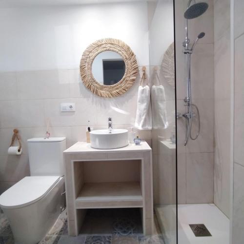 巴尔巴特#SienteELSUR的一间带水槽、卫生间和镜子的浴室