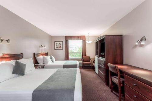 Winfield湖滨乡村速8汽车旅馆 - 温菲尔德地区的酒店客房配有两张床和一张书桌
