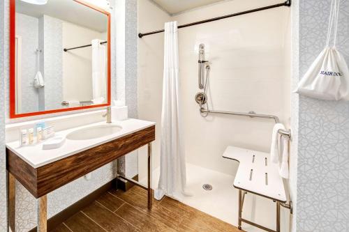 Van Buren范布伦汉普顿酒店的一间带水槽和淋浴的浴室