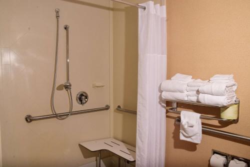 印第安纳印第安纳汉普顿酒店的带淋浴和毛巾的浴室