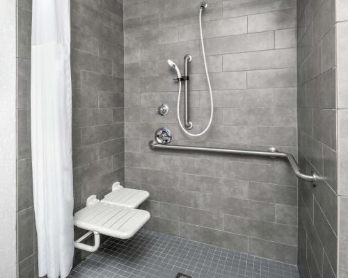 拉伯克拉伯克汉普顿套房酒店的带淋浴、卫生间和盥洗盆的浴室