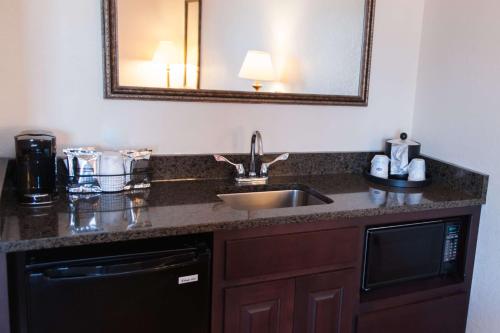 北普拉特北普拉特汉普顿酒店的厨房柜台设有水槽和镜子