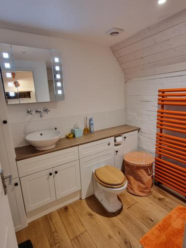 西莫林Square Oast Studio的一间带水槽、卫生间和镜子的浴室