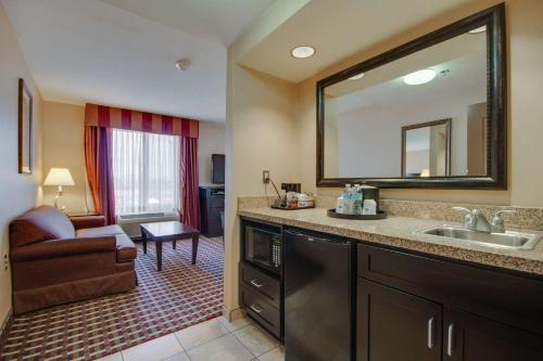 拉斯克鲁塞斯拉斯克鲁塞斯25号州际公路汉普顿套房酒店的酒店客房设有水槽和客厅。