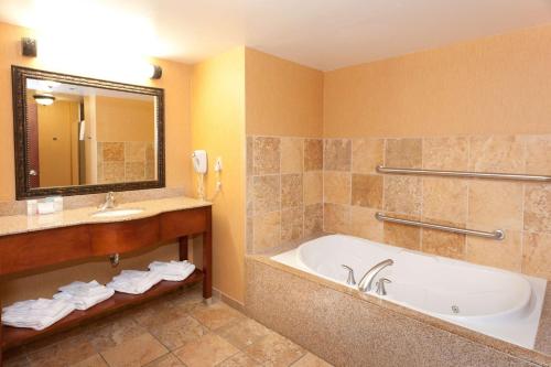 麦库姆麦库姆希尔顿恒庭旅馆&套房酒店的带浴缸、水槽和镜子的浴室