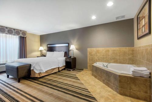米德维尔米德维尔汉普顿酒店的酒店客房配有一张床和浴缸。