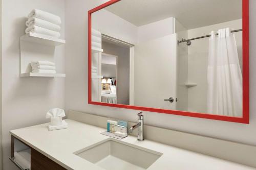 蓝溪市堪萨斯城蓝泉希尔顿恒庭酒店的一间带水槽和镜子的浴室