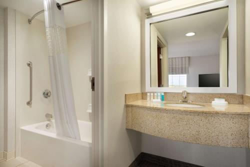 米德尔敦米德尔敦汉普顿套房酒店的浴室配有盥洗盆、镜子和浴缸