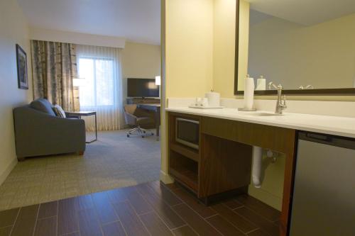 楠帕爱达荷中心南帕套房汉普顿酒店的一间带水槽和镜子的浴室