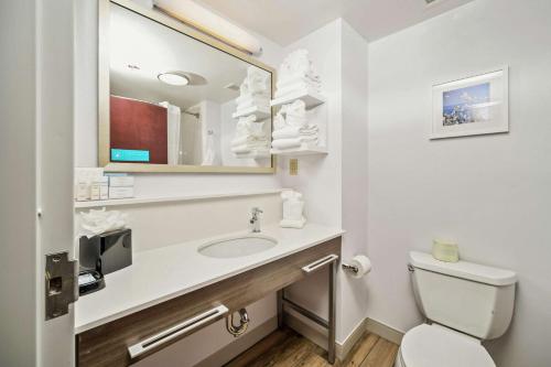 威尔森维尔逊市中心希尔顿恒庭酒店的白色的浴室设有水槽和卫生间。