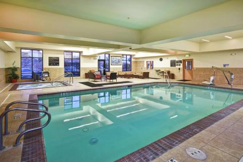 佛森福尔瑟姆希尔顿恒庭旅馆&套房酒店的在酒店房间的一个大型游泳池