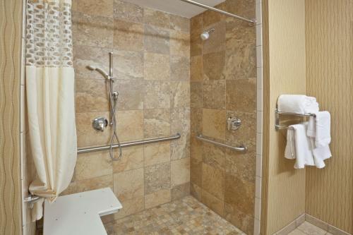 马塔莫罗斯马塔莫拉斯汉普顿酒店的带淋浴和浴帘的浴室