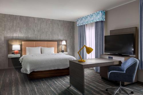 诺克斯维尔西诺克斯维尔锡达布拉夫汉普顿酒店的酒店客房配有一张床、一张书桌和一台电视。