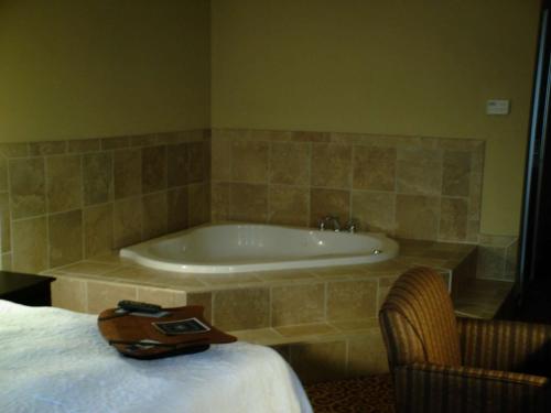 维代利亚维达利亚汉普顿酒店的一间带浴缸的浴室和一张位于客房内的床
