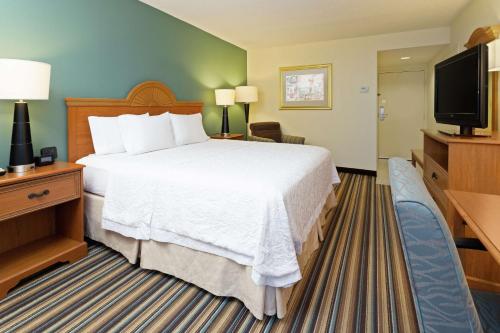 威尼斯威尼斯萨拉索塔南湾汉普顿套房旅馆的配有一张床和一台平面电视的酒店客房