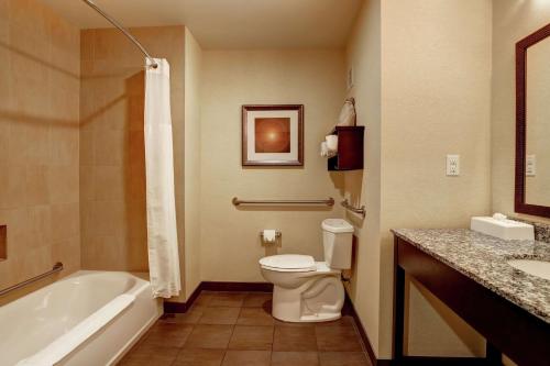 奇利瓦克希尔顿汉普顿赤里沃克酒店的浴室配有卫生间、浴缸和水槽。