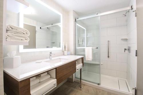 悉尼悉尼汉普顿酒店的一间带水槽和淋浴的浴室