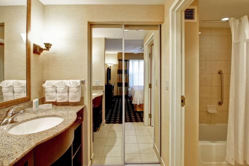 多伦多多伦多机场企业中心希尔顿惠庭套房酒店的一间带水槽和淋浴的酒店浴室