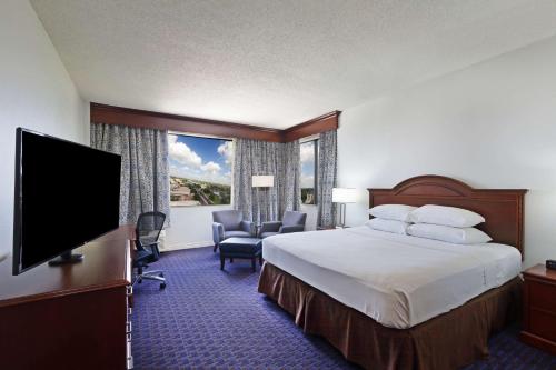 韦科韦科希尔顿酒店的配有一张床和一台平面电视的酒店客房