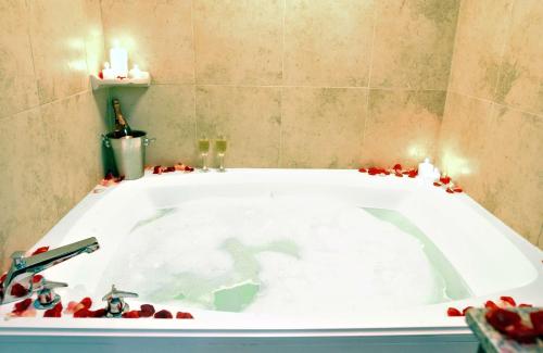奥古斯塔奥古斯塔双树希尔顿酒店的周围设有红色浆果浴缸。